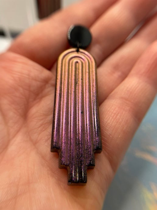 Chameleon Purple Long Arch Earrings + acrylic stud -Nickel Free