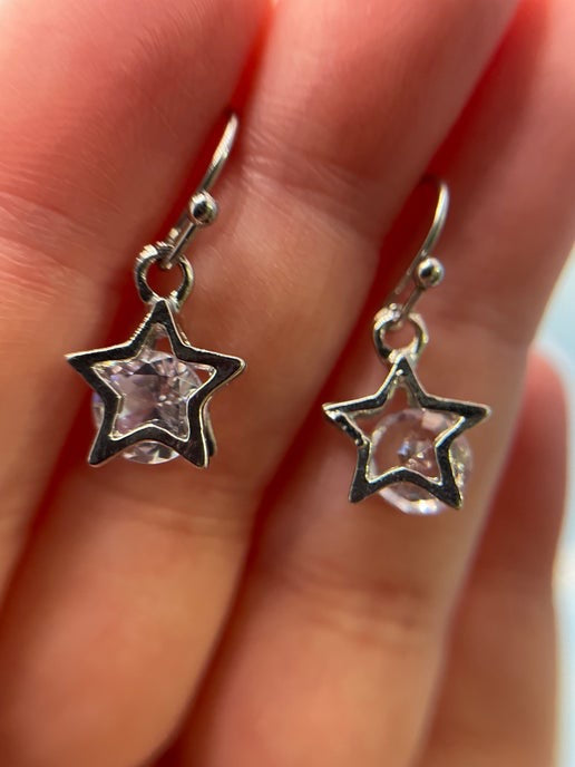 Silver Star Dangle Earrings-Stainless Steel