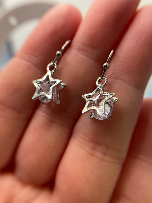 Silver Star Dangle Earrings-Stainless Steel