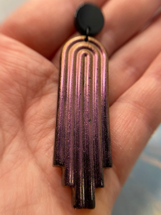 Chameleon Purple Long Arch Earrings + acrylic stud -Nickel Free