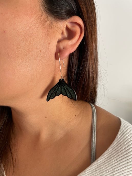 Sparkly Black Mermaid Tail Earrings -NICKEL FREE