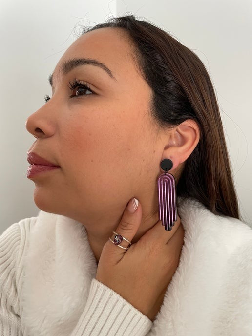 Chameleon Purple Long Arch Earrings + acrylic stud -Nickel Free