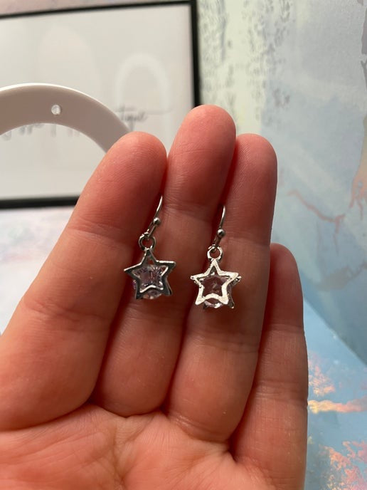Silver Star Dangle Earrings-Stainless Steel
