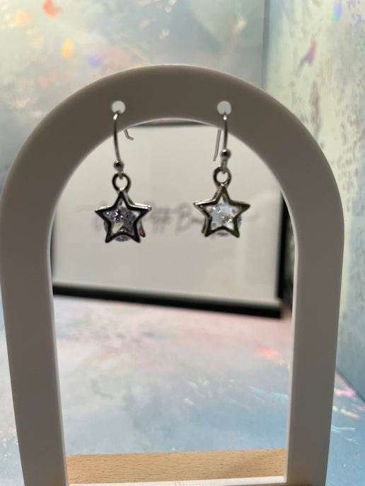 Silver Star Dangle Earrings-Stainless Steel