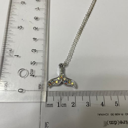 Whale Tail with Rhinestone Necklace – 18’’ Silver Chain (Nickel Free)