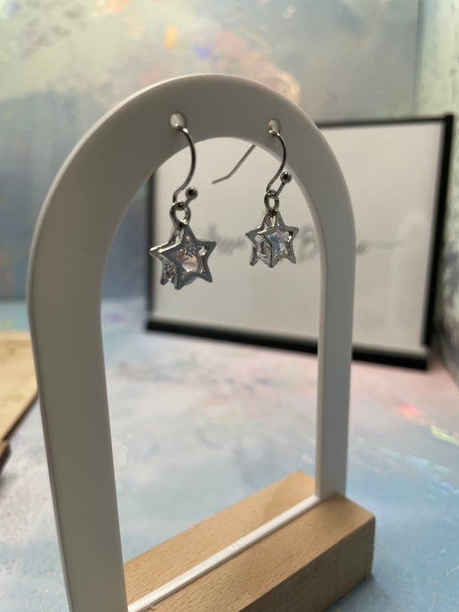 Silver Star Dangle Earrings-Stainless Steel