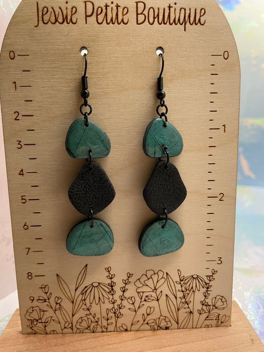 Black & Teal Pebble Dangle Earrings
