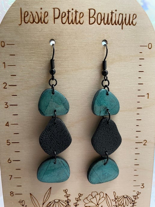 Black & Teal Pebble Dangle Earrings