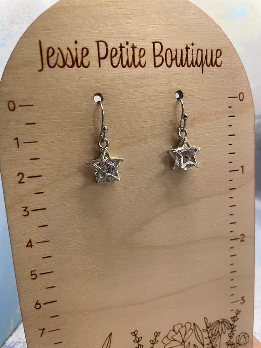 Silver Star Dangle Earrings-Stainless Steel