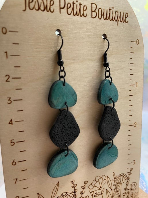 Black & Teal Pebble Dangle Earrings