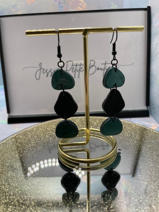 Black & Teal Pebble Dangle Earrings