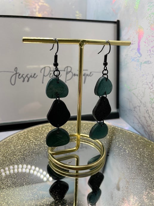 Black & Teal Pebble Dangle Earrings