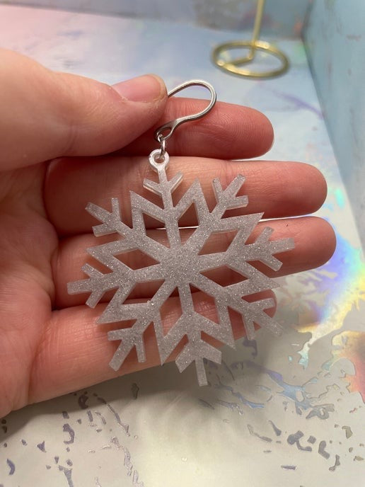 Grey Snowflake Dangle Earrings- STAINLESS STEEL