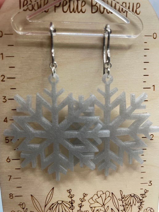 Grey Snowflake Dangle Earrings- STAINLESS STEEL