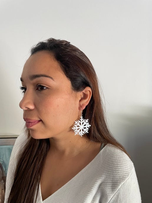 Grey Snowflake Dangle Earrings- STAINLESS STEEL