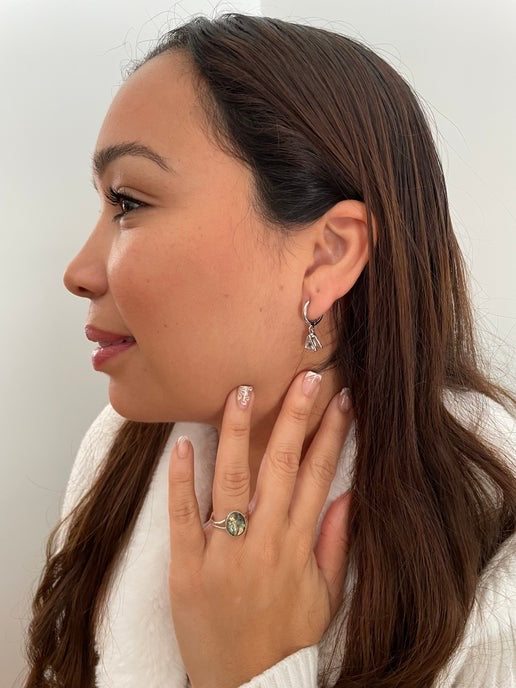 Silver And Glass Diamond Triangle Hoop Earrings-Nickel Free