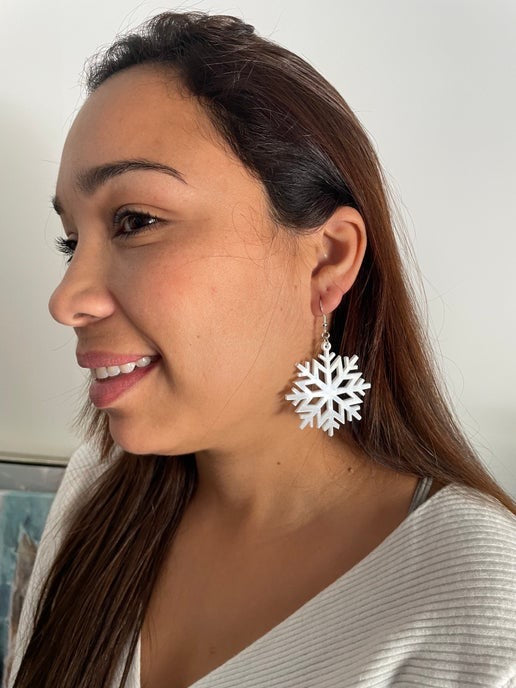 Grey Snowflake Dangle Earrings- STAINLESS STEEL
