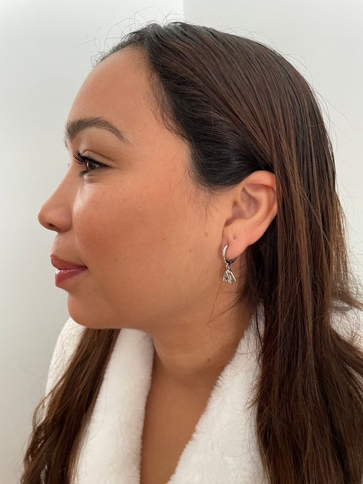 Silver And Glass Diamond Triangle Hoop Earrings-Nickel Free