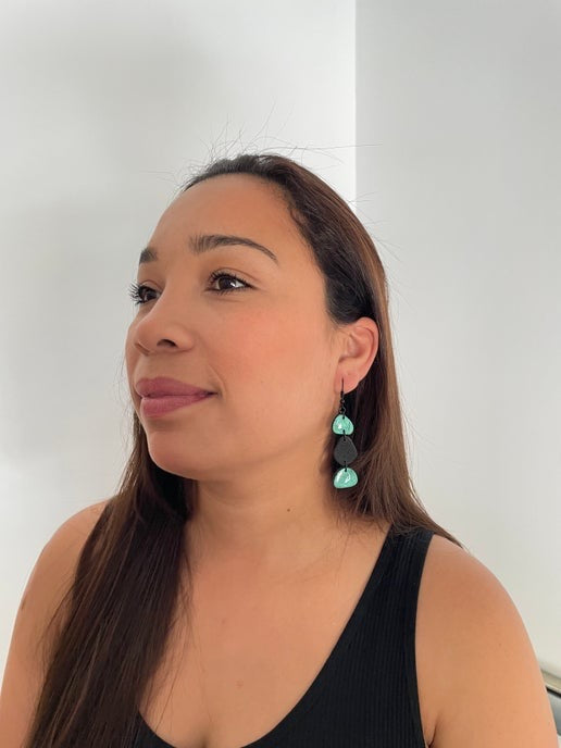 Black & Teal Pebble Dangle Earrings