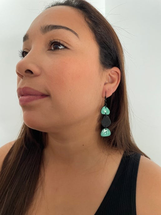 Black & Teal Pebble Dangle Earrings