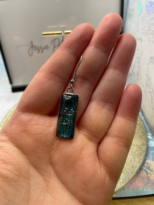 Dandelion Cabochon Rectangle Earrings