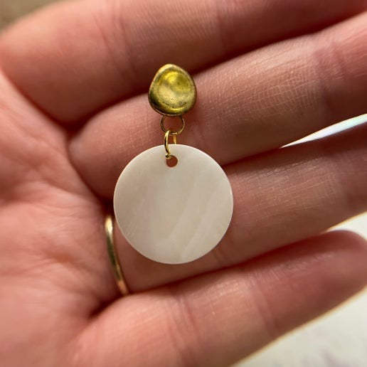 2cm Shell Earrings With Gold Circle Stud - NICKEL FREE