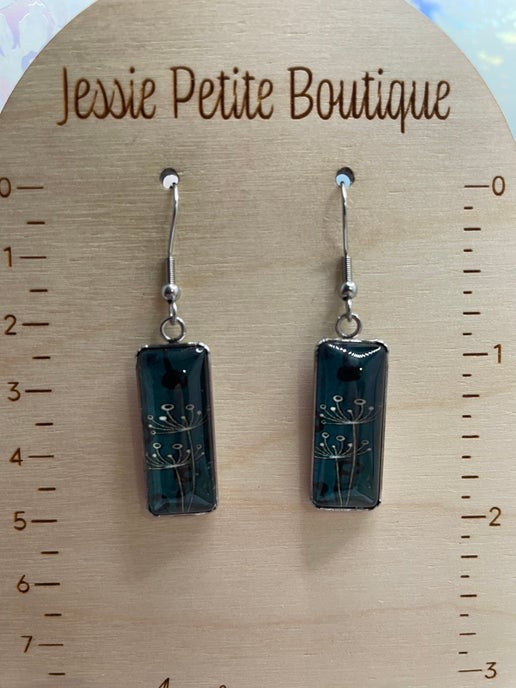 Dandelion Cabochon Rectangle Earrings