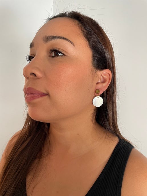 2cm Shell Earrings With Gold Circle Stud - NICKEL FREE