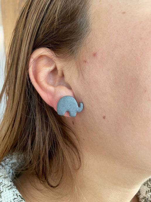 Grey Elephant Stud Earrings-Nickel Free