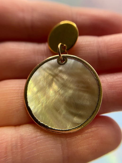 Gold & Seashell Round Earrings-Nickel Free+Stainless Steel