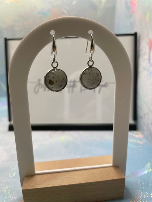 Sparkly White Cabochon Earrings – Stainless Steel