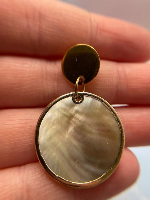 Gold & Seashell Round Earrings-Nickel Free+Stainless Steel