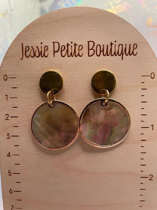 Gold & Seashell Round Earrings-Nickel Free+Stainless Steel