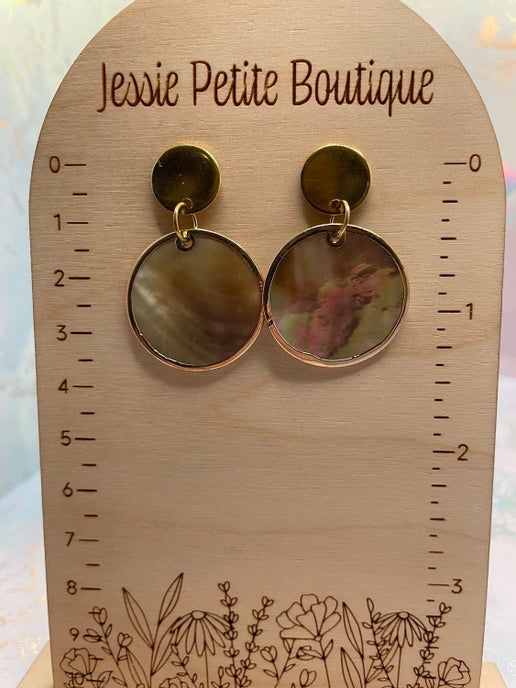 Gold & Seashell Round Earrings-Nickel Free+Stainless Steel