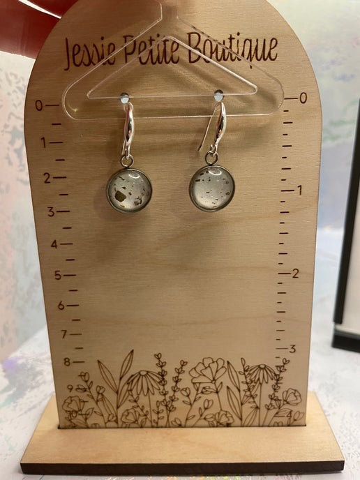 Sparkly White Cabochon Earrings – Stainless Steel