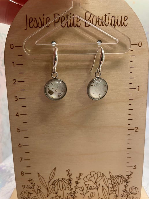 Sparkly White Cabochon Earrings – Stainless Steel