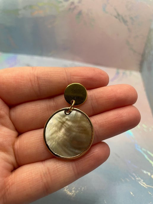 Gold & Seashell Round Earrings-Nickel Free+Stainless Steel