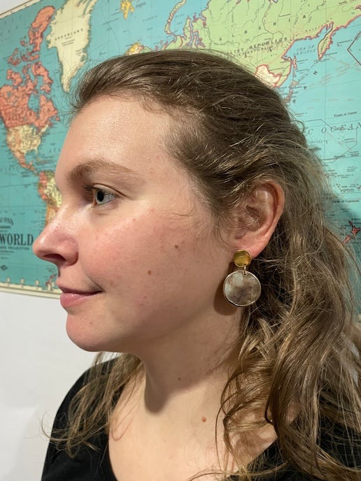 Gold & Seashell Round Earrings-Nickel Free+Stainless Steel