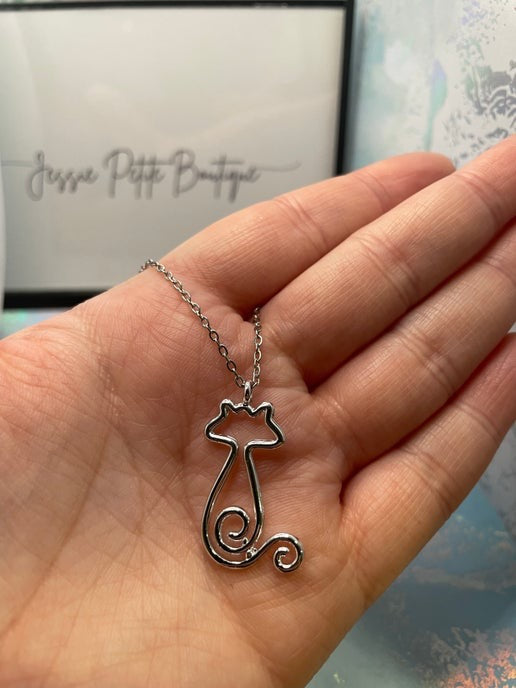 Silver Cat Necklace | 18" Nickel Free+ Stainless Steel
