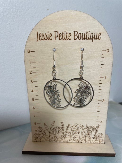 Silver Leaf Circle Earrings