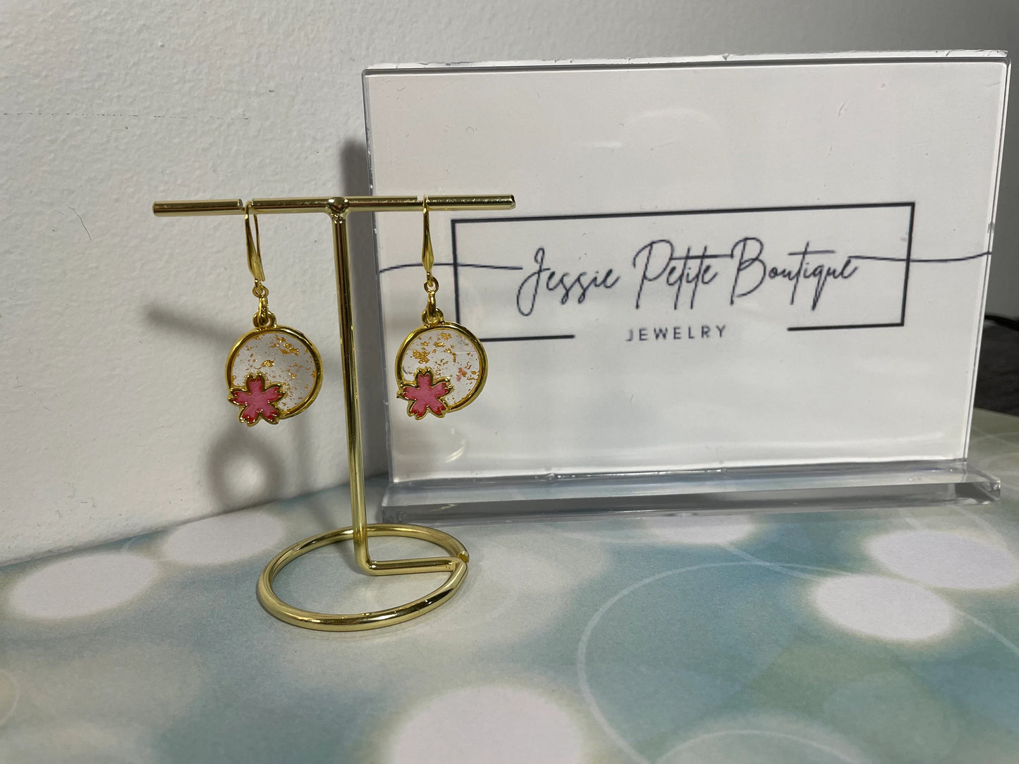 Gold Floral Circle Earrings
