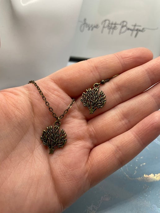 Bronze Tree Necklace & Earrings Set