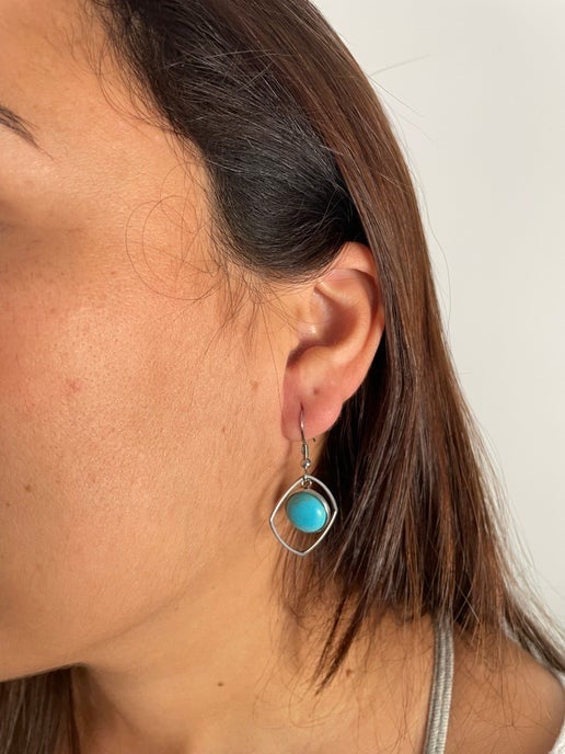 Natural Turquoise Dangle Earrings - Stainless Steel