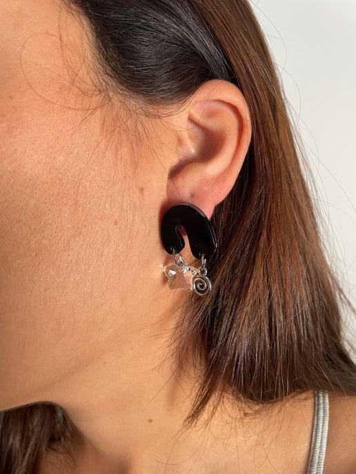 Audrey: Black earrings with Spirals+Star -NICKEL FREE