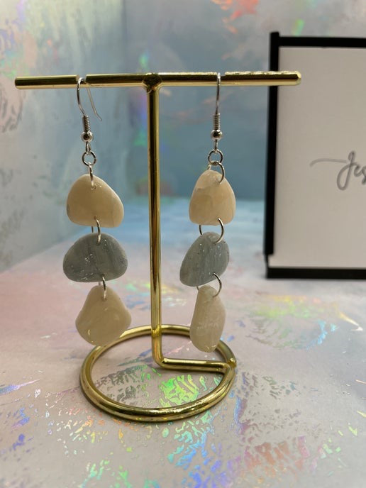 Beige & Blue Pebble Dangle Earrings