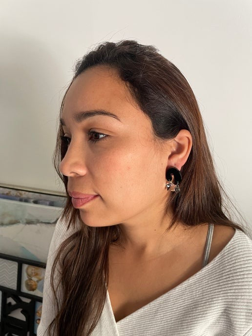 Audrey: Black earrings with Spirals+Star -NICKEL FREE