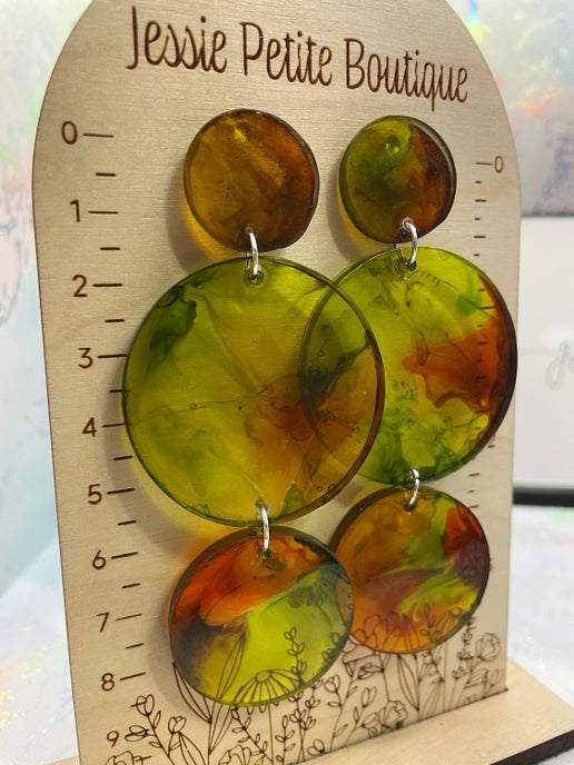 Morgan:“Autumn Glow” Earrings – Abstract Resin in Warm Fall Colors- HYPOALLERGENIC