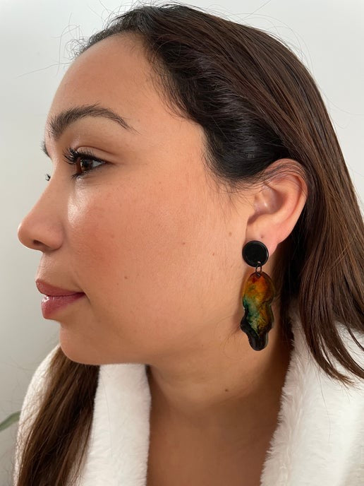 Stacey:Organic Abstract Earrings – Green, Yellow, Blue Blend – STAINLESS STEEL