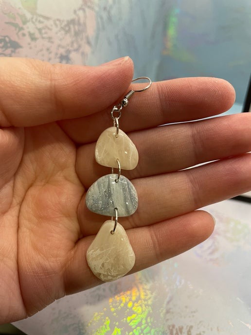 Beige & Blue Pebble Dangle Earrings