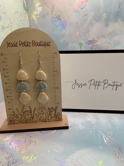 Beige & Blue Pebble Dangle Earrings